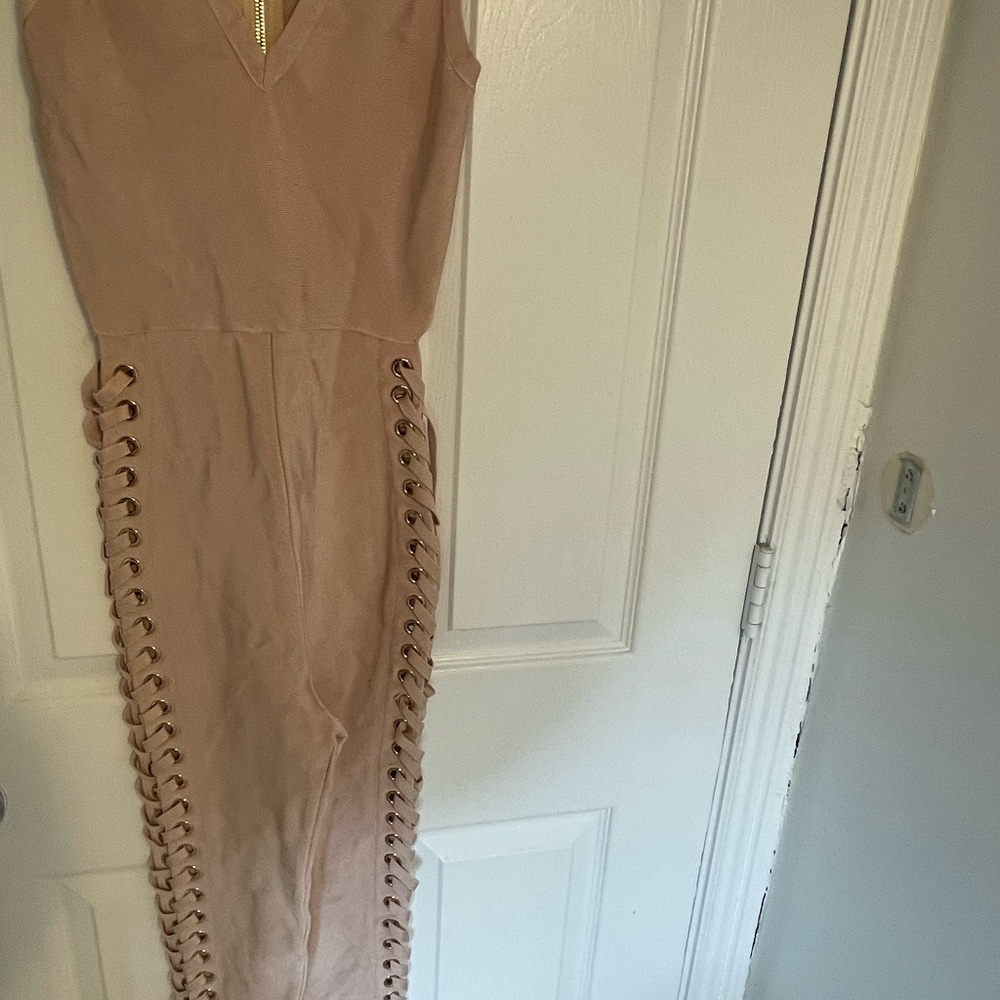 Lace-Up Beige jumpsuit - Picture 7 of 7